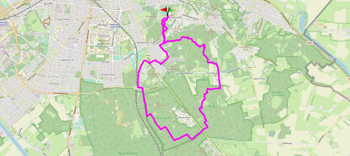 Kaart met het spoor van de route Hondvriendelijk Nijmegen